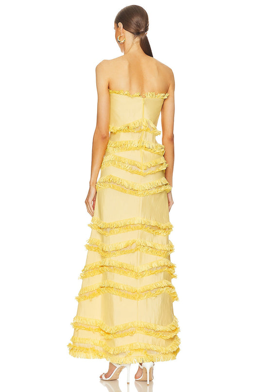 Yellow Strapless Ruffled Maxi Dress