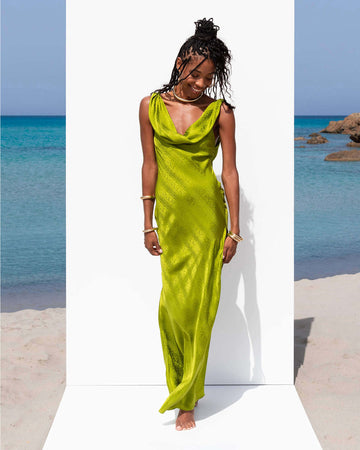 Lime Green Cowl Neck Maxi Dress