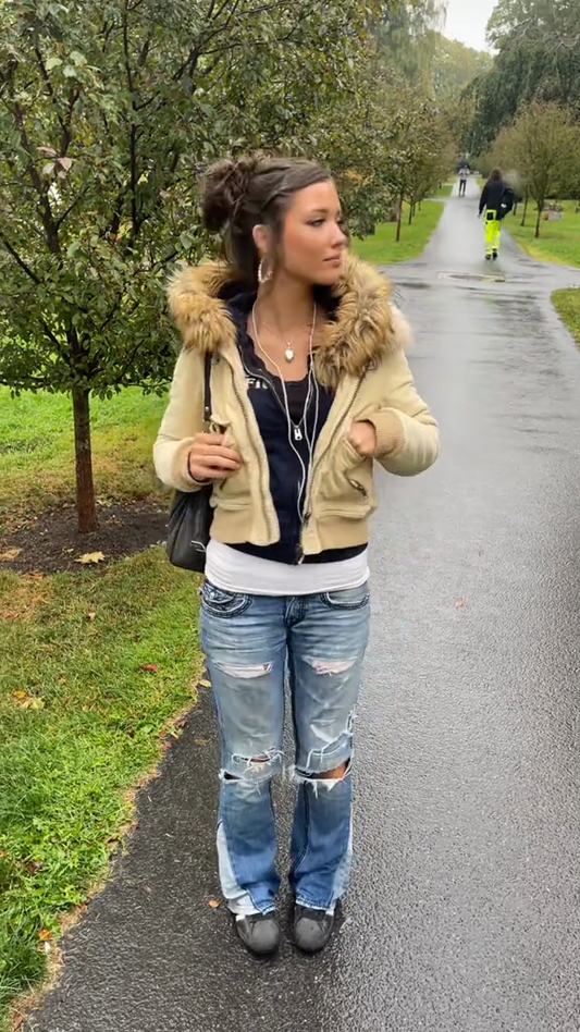 Beige Faux Fur Hooded Jacket