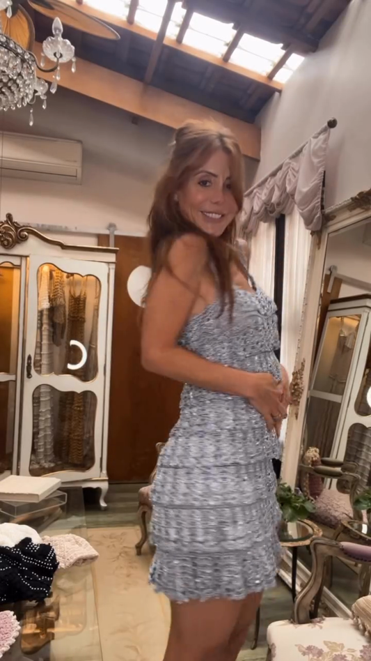 Light Blue Crochet Tiered Mini Dress