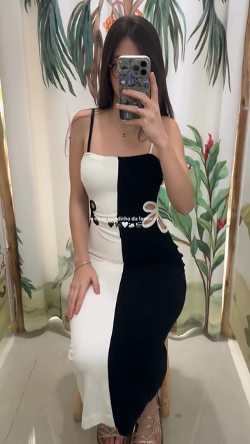Black and White Color - Blocked Midi Dress