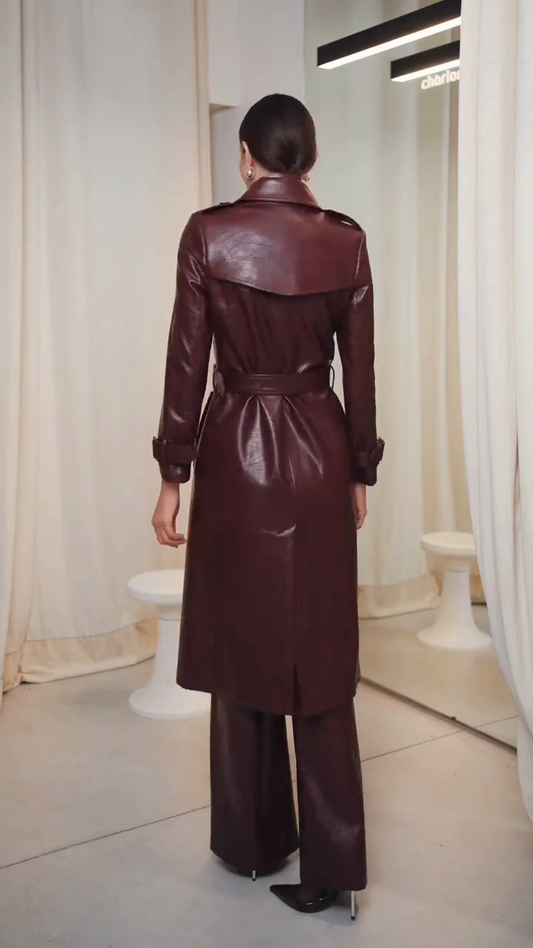 Burgundy Leather Trench Coat