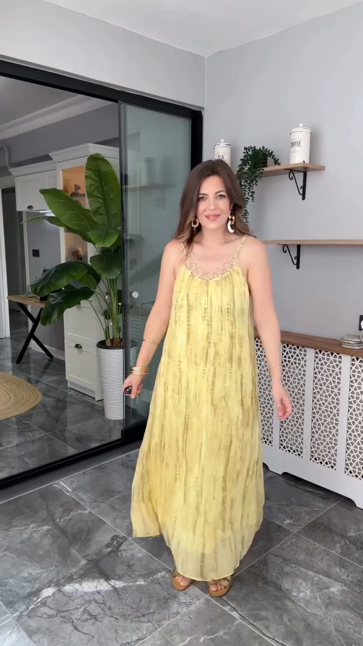 Halter Maxi Dress with Circular Embellishments