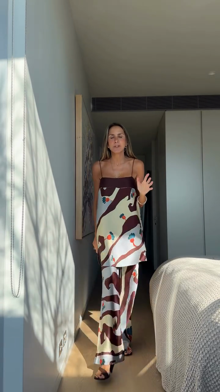 Printed Cami and Wide - Leg Pants Set