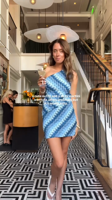 Blue Textured One Shoulder Top and Skirt Set