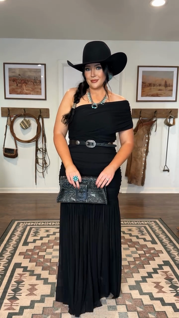 Black One Shoulder Western Dress