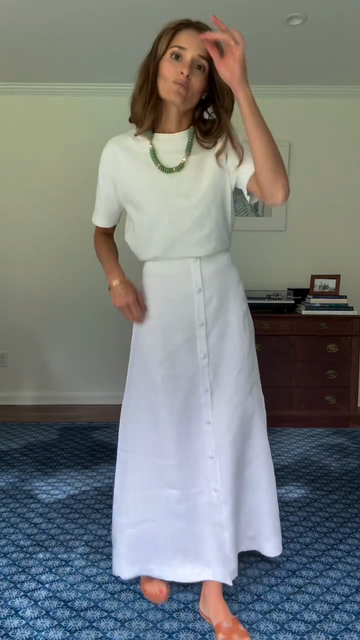 White Short - Sleeve Top and Button - Front Maxi Skirt Set