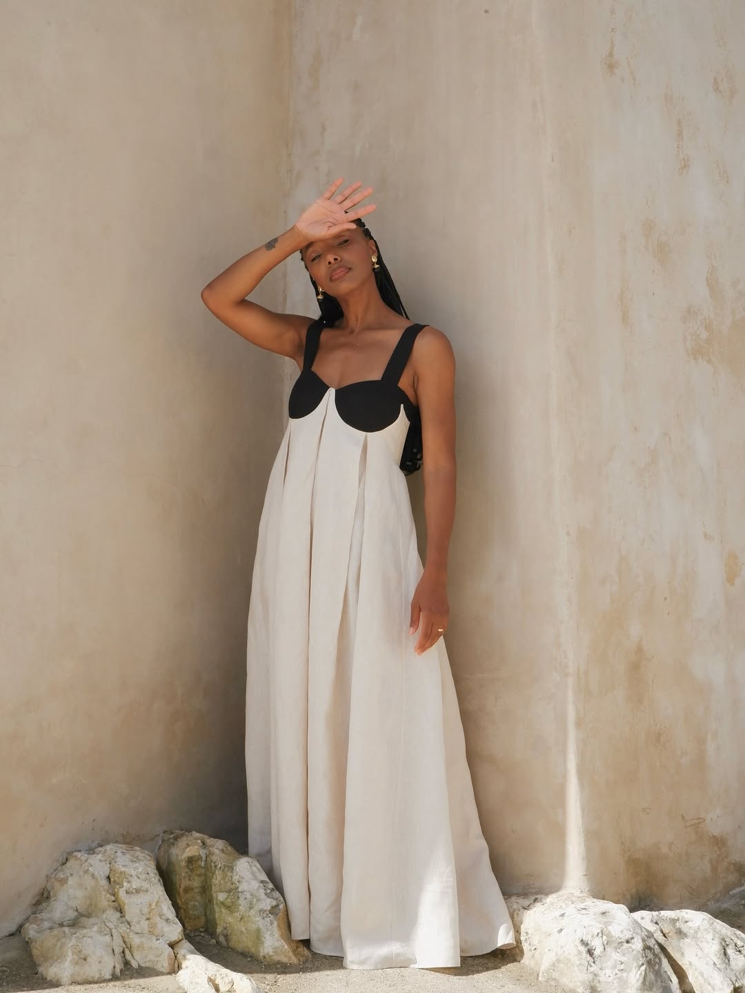 Black and White Contrast Bustier Maxi Dress