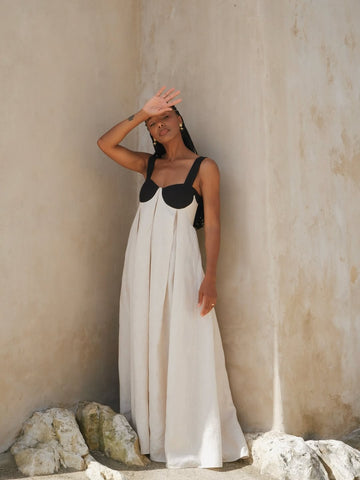 Black and White Contrast Bustier Maxi Dress