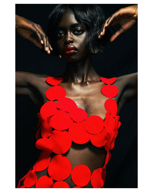 Red circular hollow long skirt