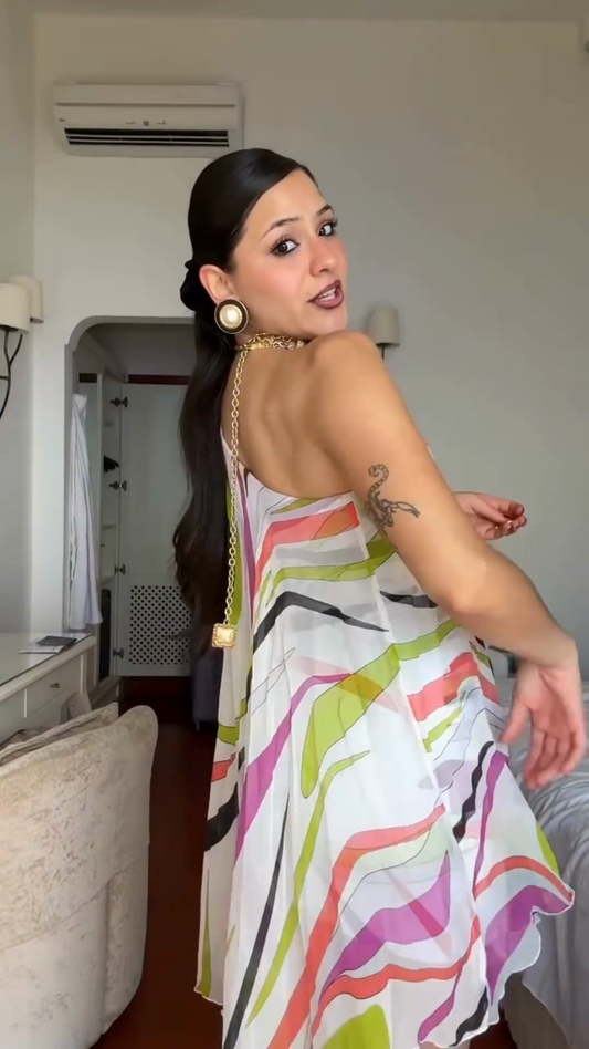 Colorful Abstract Print One - Shoulder Mini Dress