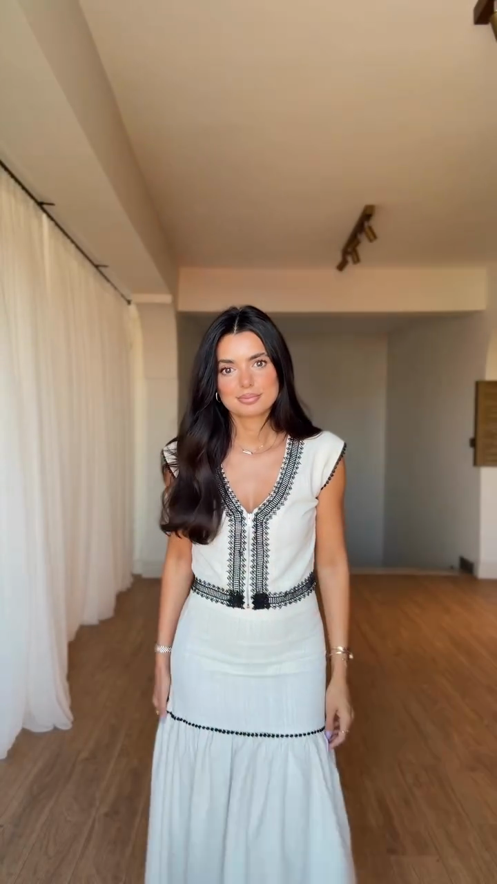 White Embroidered V - Neck Maxi Dress