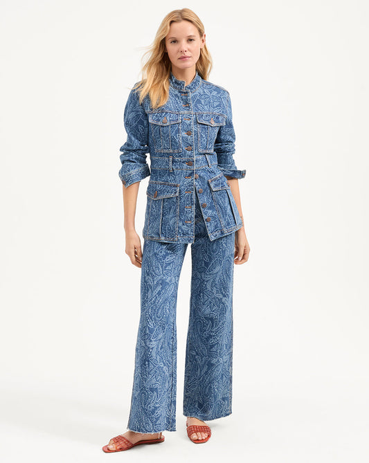 Printed Denim Two - Piece Set