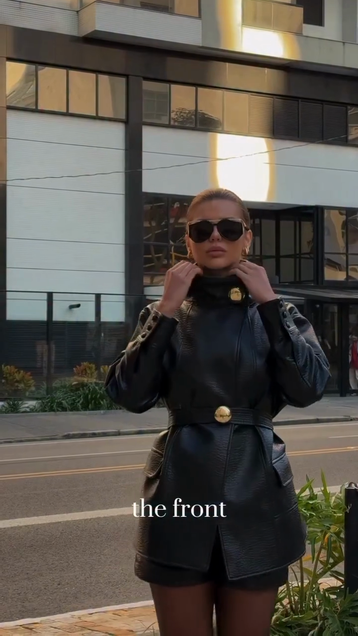 Black Leather Belted Jacket