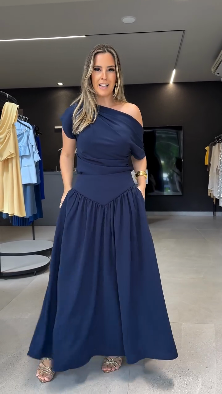 Navy One - shoulder Maxi Dress
