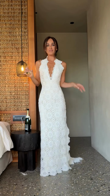 White Lace Halter - Neck Wedding Dress