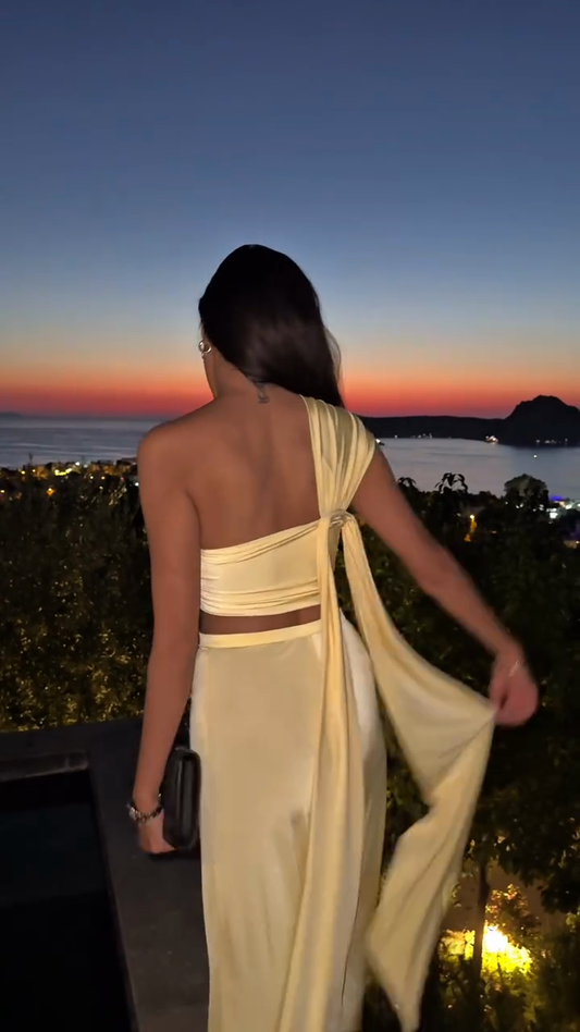 Asymmetric Yellow Cut - Out Two - piece Set