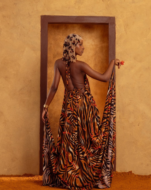 Zebra Print Red Embellished Suspender Dress