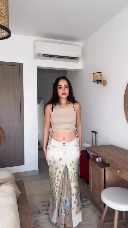 Printed See-Through Midi Skirt