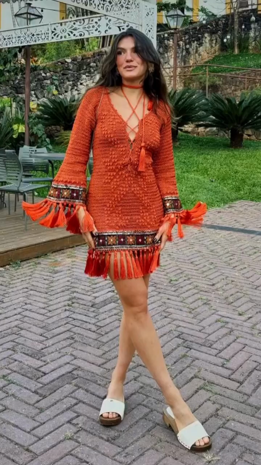 Orange Crochet Mini Dress