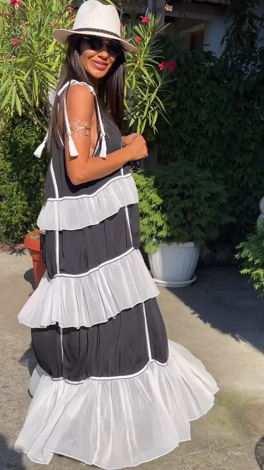 Black and White Tiered Maxi Dress