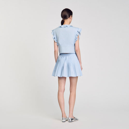 Light Blue Ruffled Crop Top and Pleated Mini Skirt Set