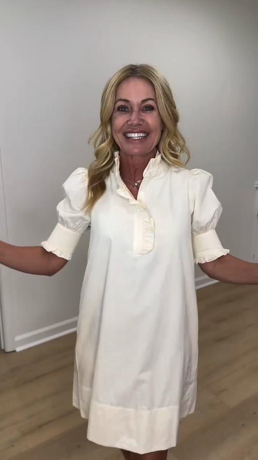 Off - White Puff - Sleeve Shift Dress