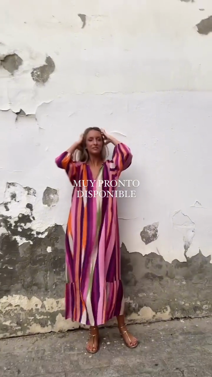 Colorful Striped V - Neck Maxi Dress