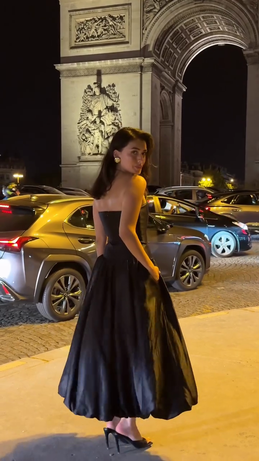 Black Strapless Midi  Dress