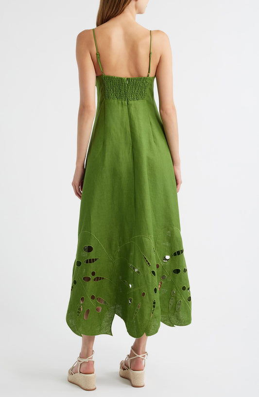Green Cut - out Spaghetti - Strap Midi Dress