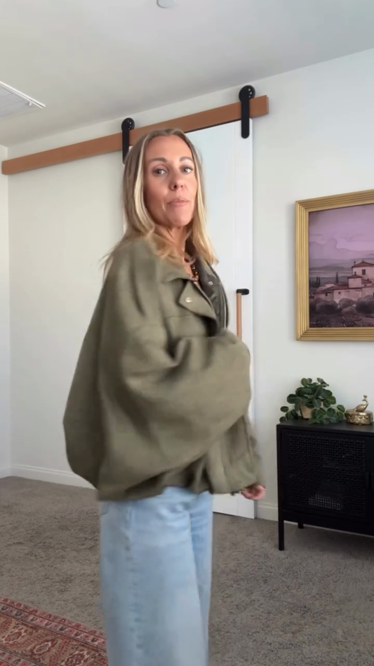 Olive Green Oversized Suede Jacket