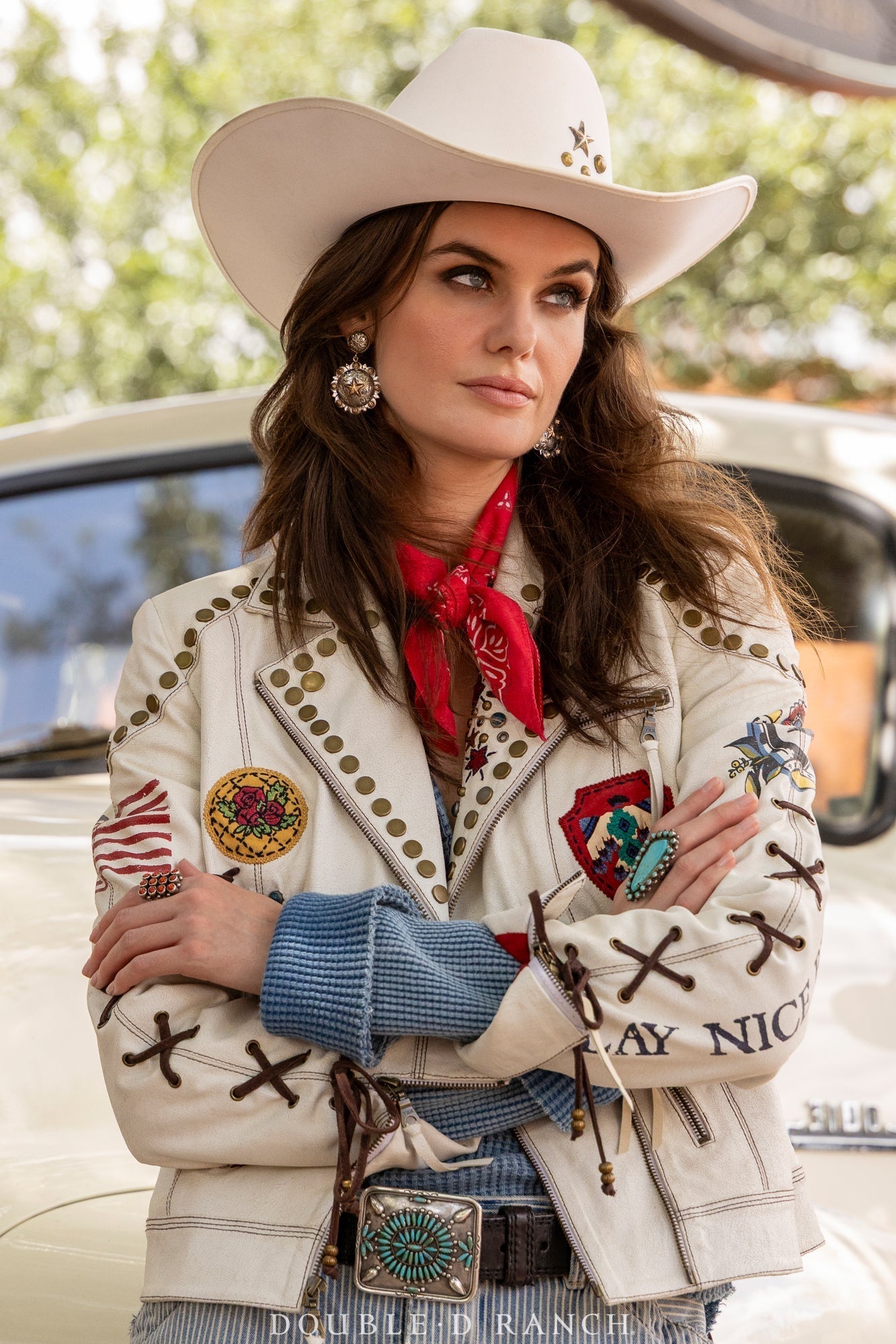 Embellished Western - style Leather Jacket