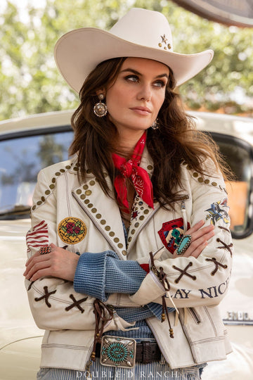 Embellished Western - style Leather Jacket