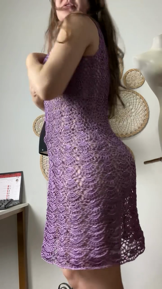 Lavender Crochet High - Neck Mini Dress