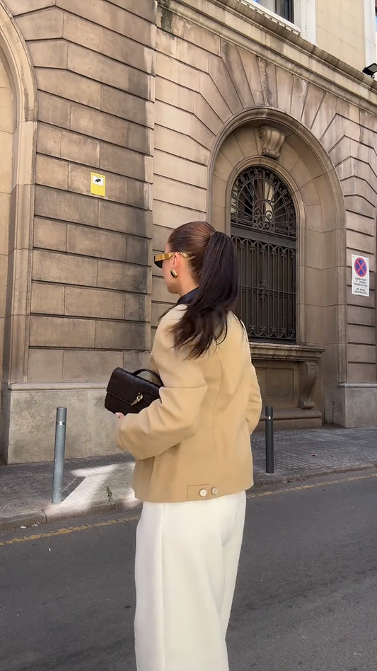 Khaki Jacket with Black Contrast Details