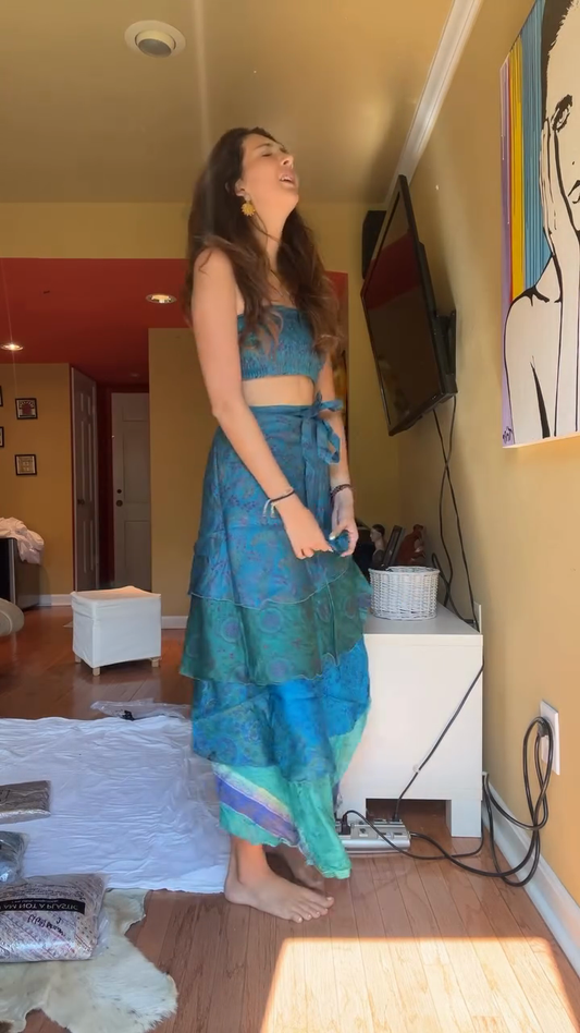 Floral Print Strapless Crop Top and Tiered Maxi Skirt Set