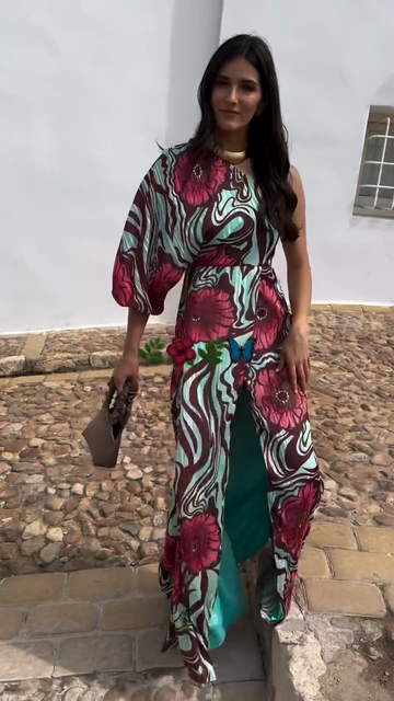 Floral Print One - Shoulder Maxi Dress with Slit