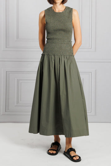 Olive Green Smocked Maxi Dress