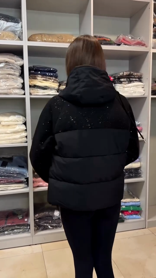 Black Sparkle Puffer Hooded Jacket