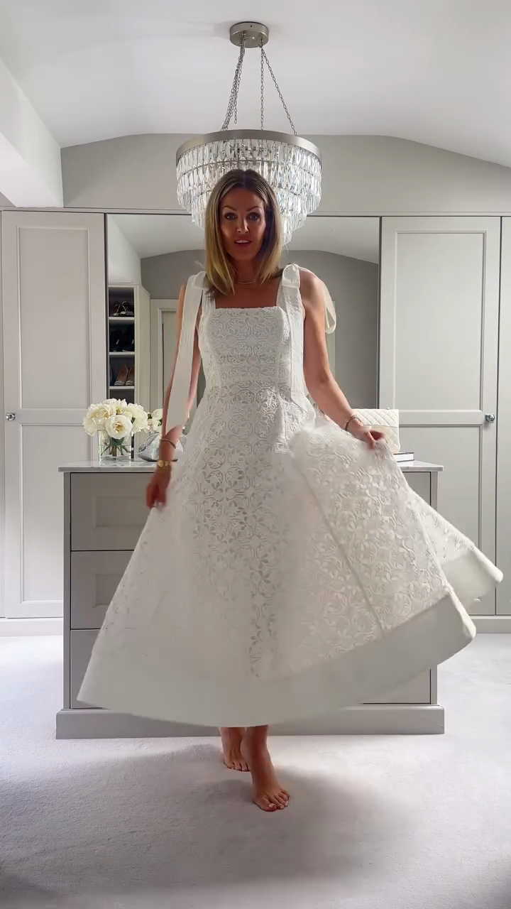 White Lace Bow Strap Midi Dress