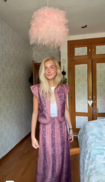 Purple Floral - Patterned Vest and Skirt Set