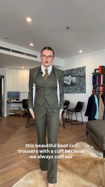 Olive Green Three-Piece Suit Set