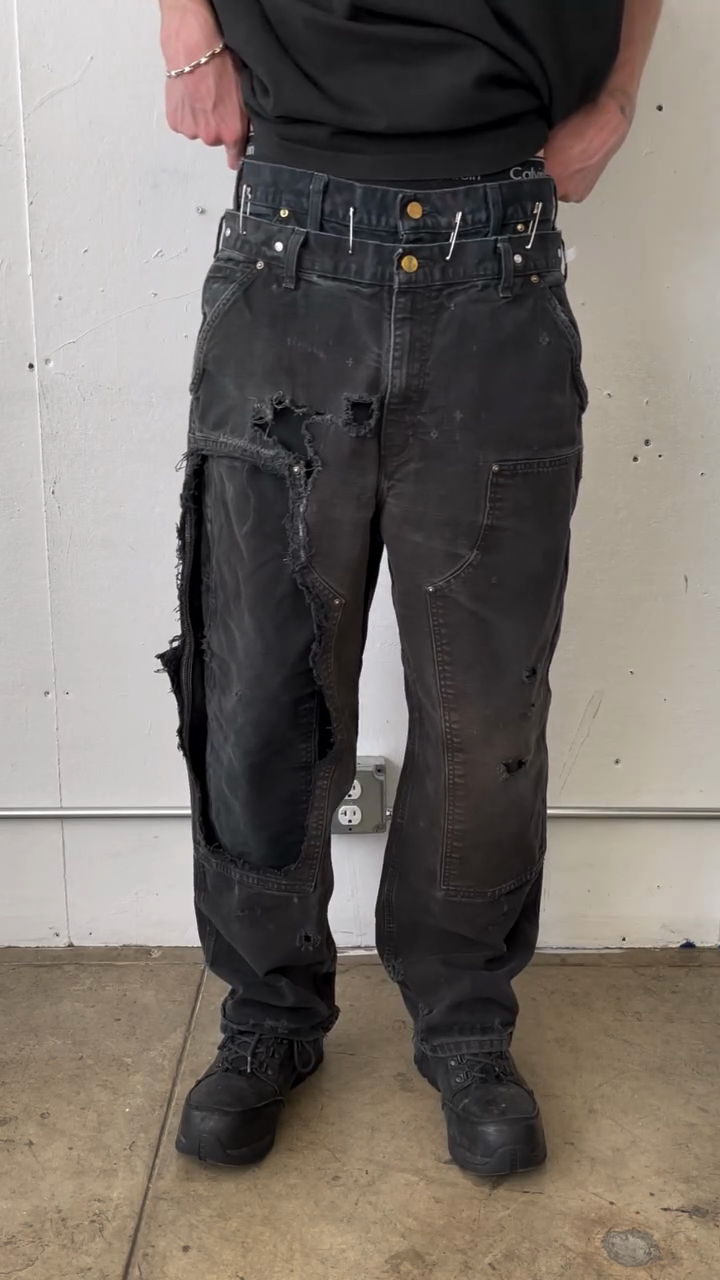 Distressed Double - Waist Black Denim Jeans