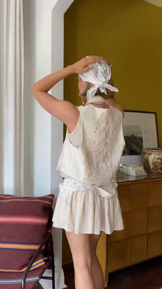 Lace - Embroidered Vest and Satin Dress Set