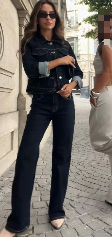 Dark Denim Jacket and Flared Jeans Set