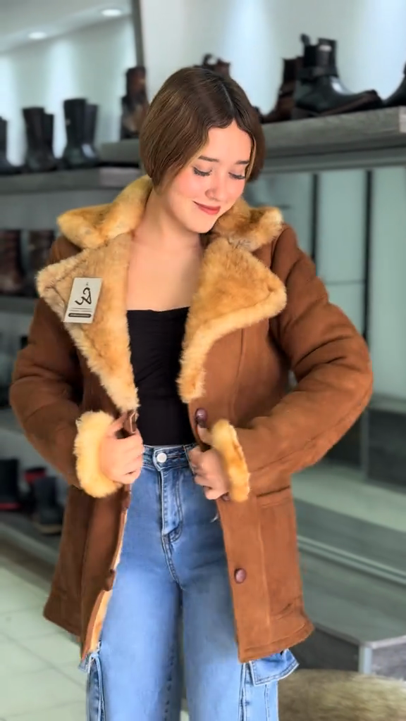 Brown Faux Suede Jacket with Faux Fur Trim