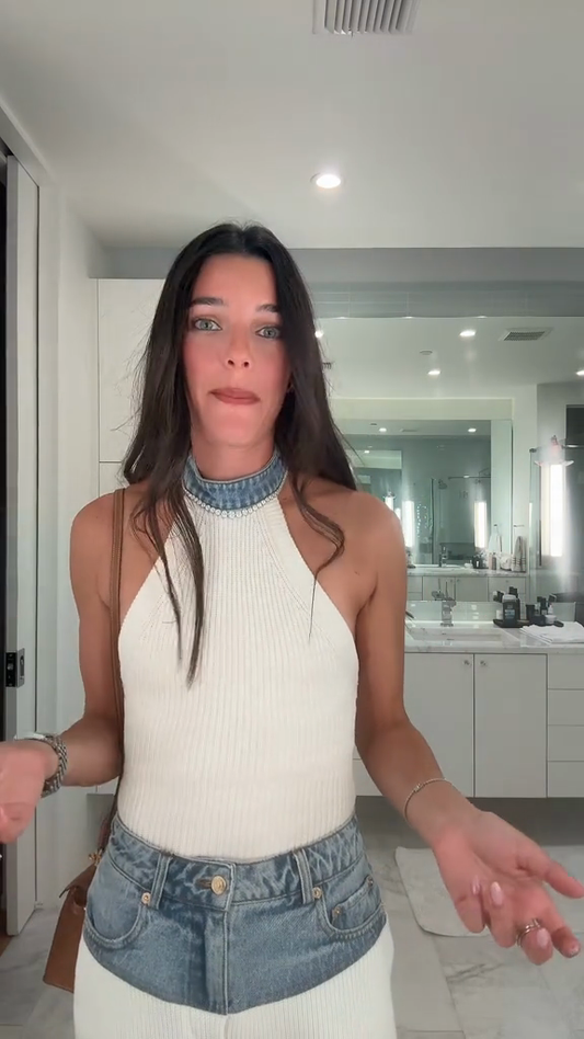 White knitted denim suit