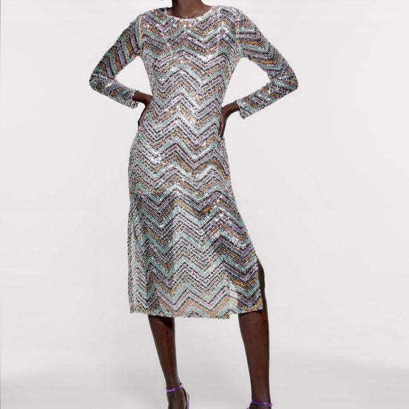 sequined herringbone dress