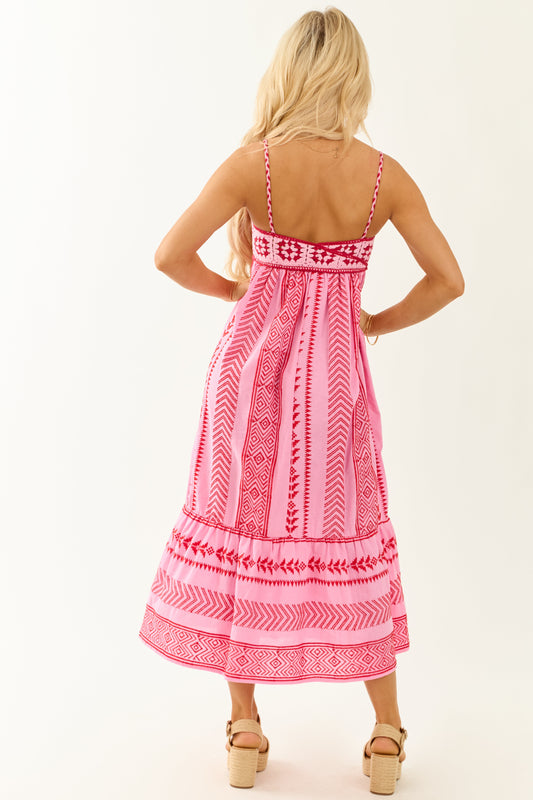 Pink Embroidered Strappy Maxi Dress