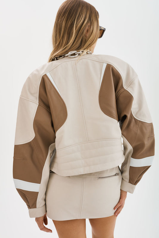 Color - Blocked Cropped Leather Jacket